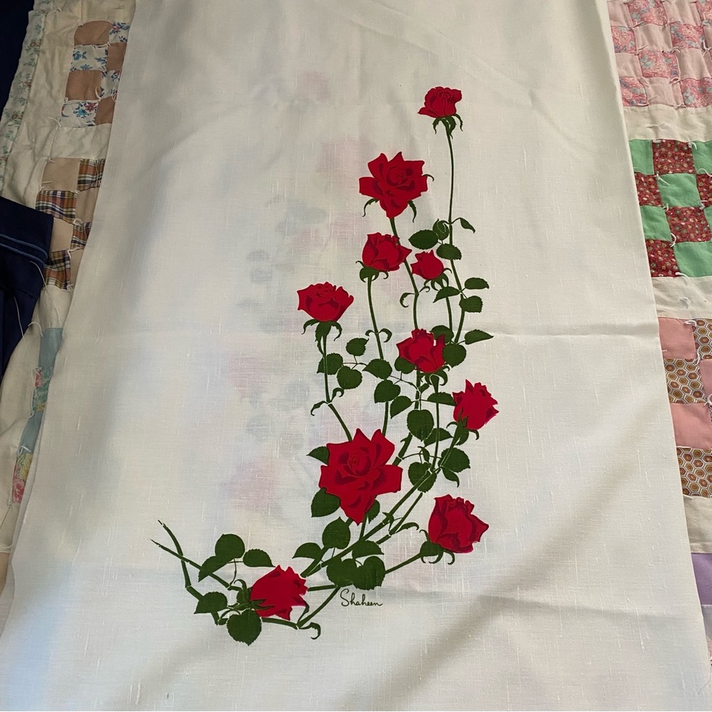 Vintage Alfred Shaheen Hawaiian tapestry roses print textile fabric panel